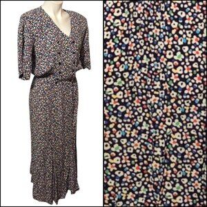 Vintage Datiani Dress Size 6 Double Breasted Floral Pattern Teacher 80s 90s